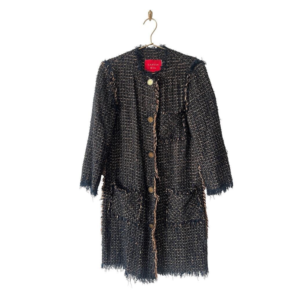 Lanvin 2012 Long Tweed Fringe wool cotton Jacket Blazer 38